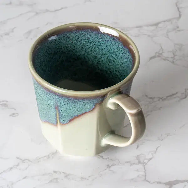 Green Flow Reactive Glaze Porcelain Octagon Mug