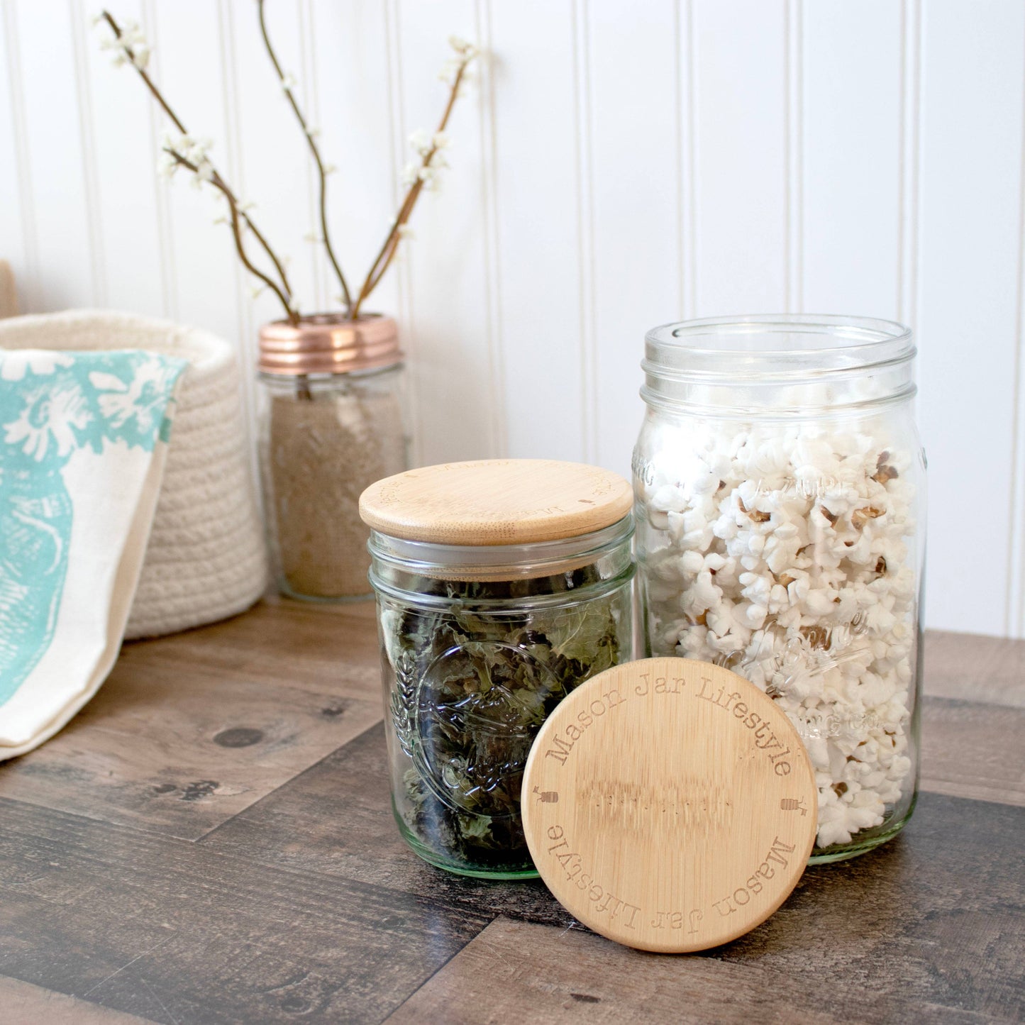 Bamboo Storage Stopper Lids for Mason Jars: 6 Pack / Regular mouth