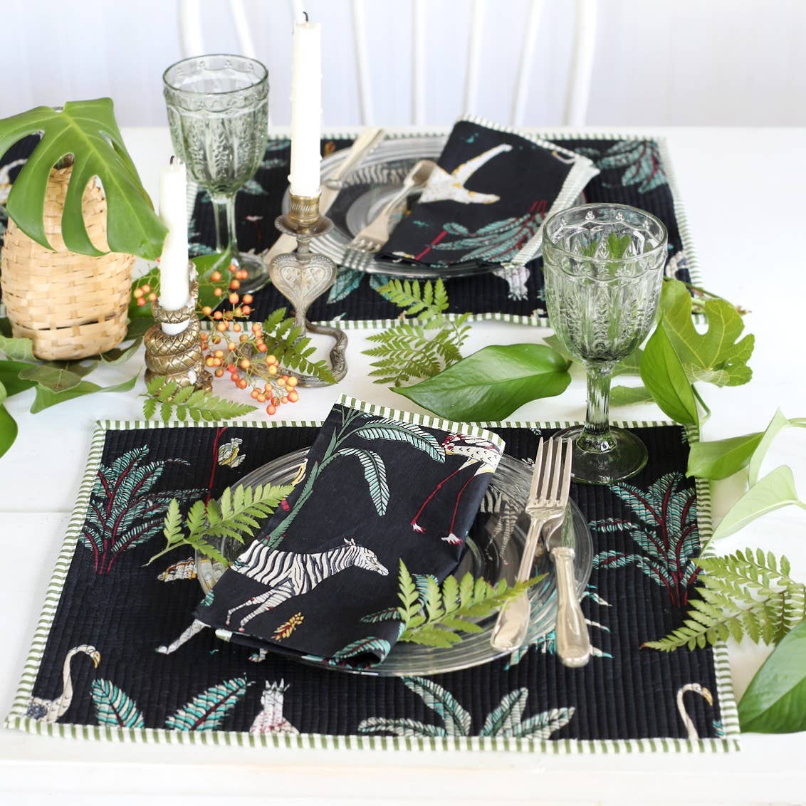 NAPKINS JUNGLE BLACK SET/4