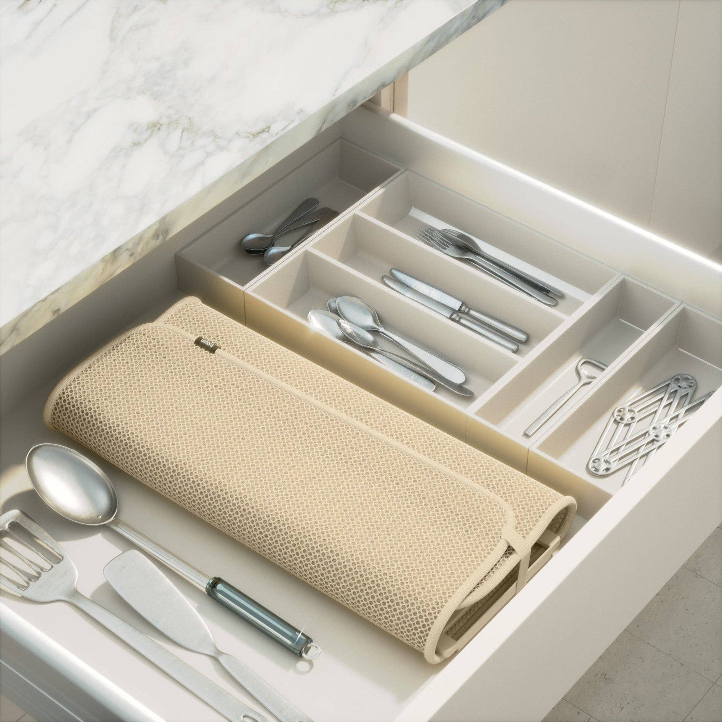 UDRY DISH RACK WITH DRYING MAT: LINEN