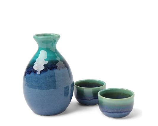 SAKE SET JADE OCEAN BLUE 3PC