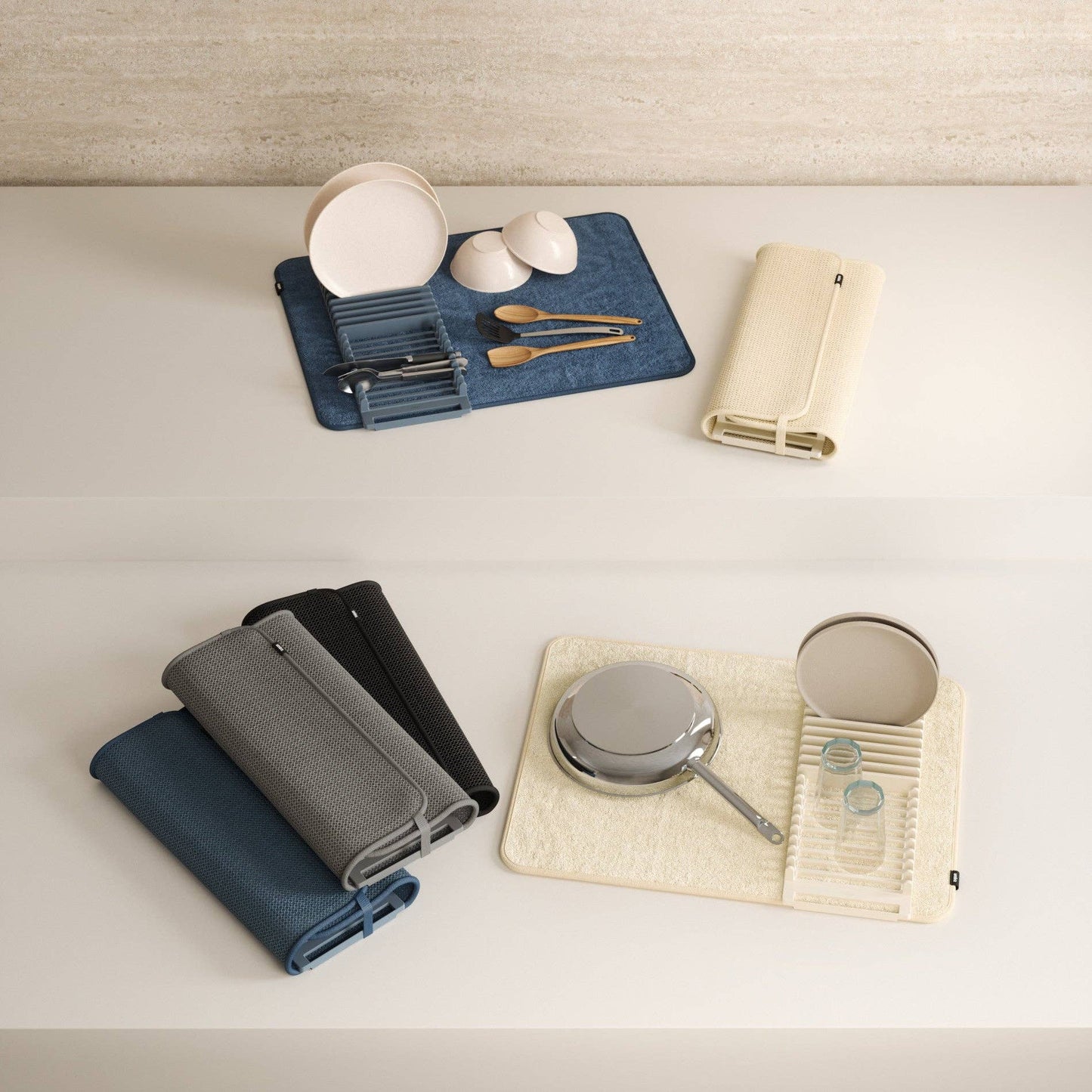 UDRY DISH RACK WITH DRYING MAT: SLATE BLUE