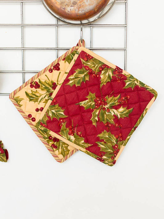 Winterberry Patchwork Potholders Set of 2