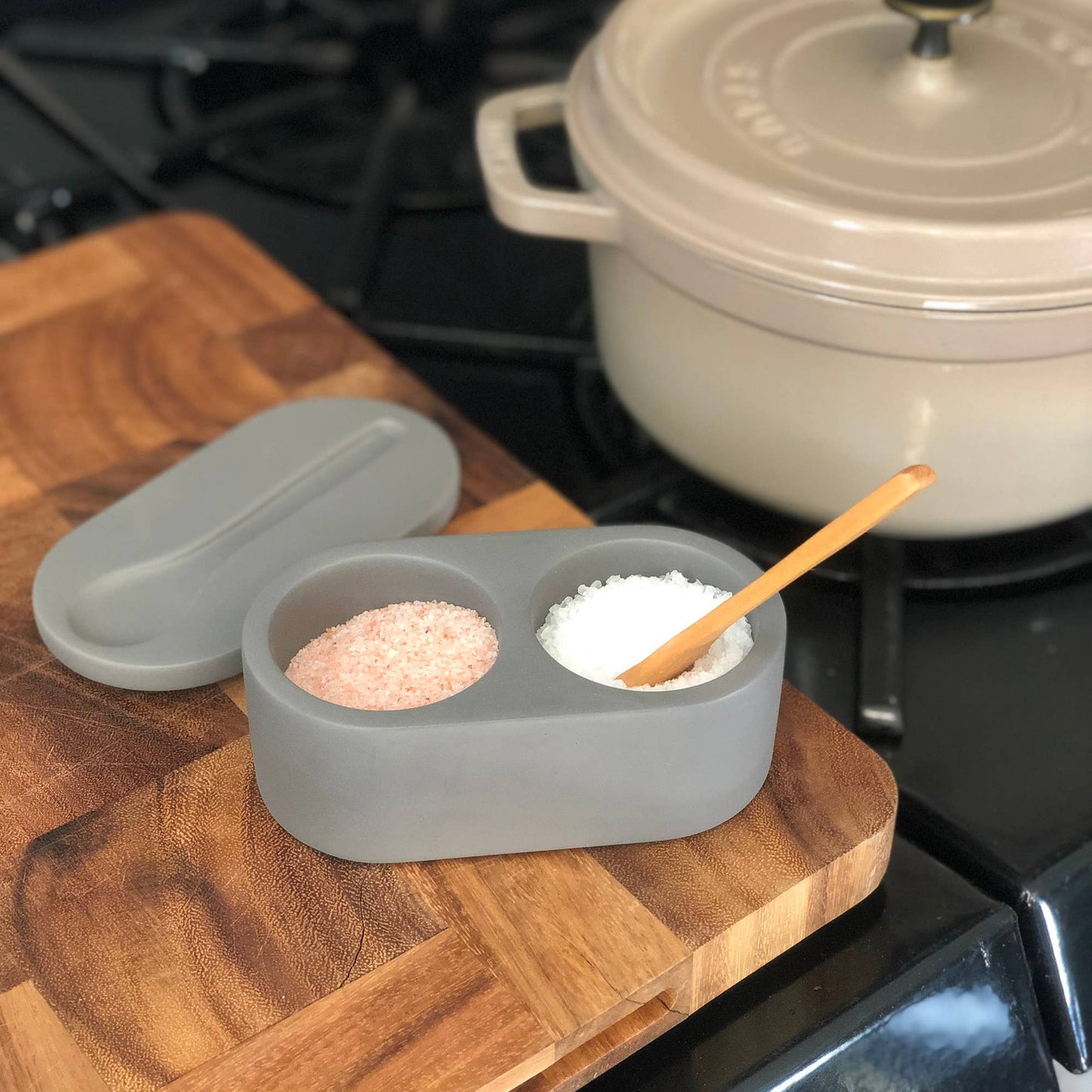 Cement Salt Cellar with Spoon