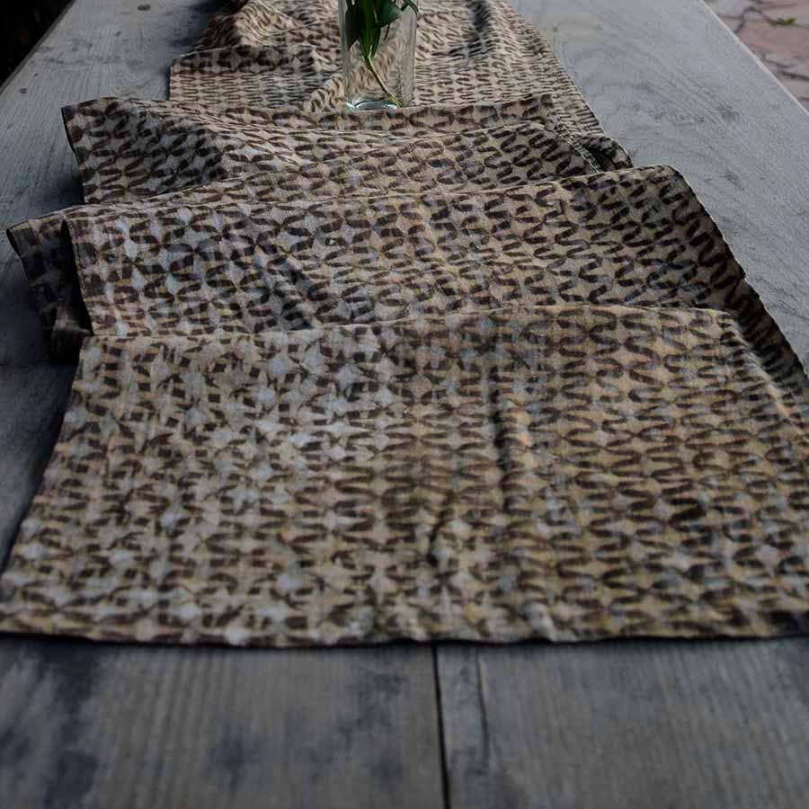 Textural Block Print Cotton Linens Table Runner - Sparrow