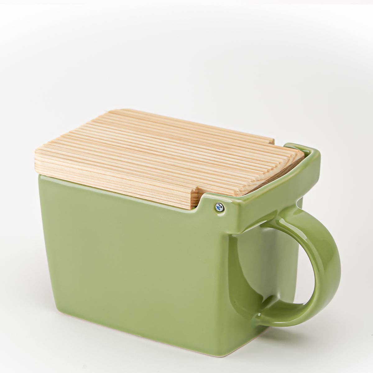 Bee House Ceramic Salt Box With Wooden Lid - Artichoke