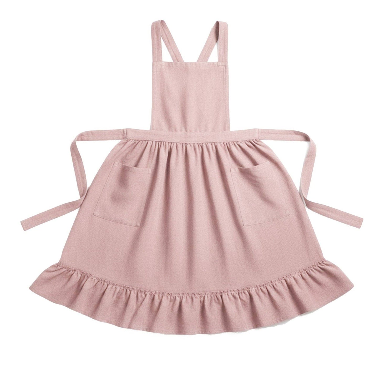 Adjustable Cross Back Ruffle Hem Apron with Front Pockets