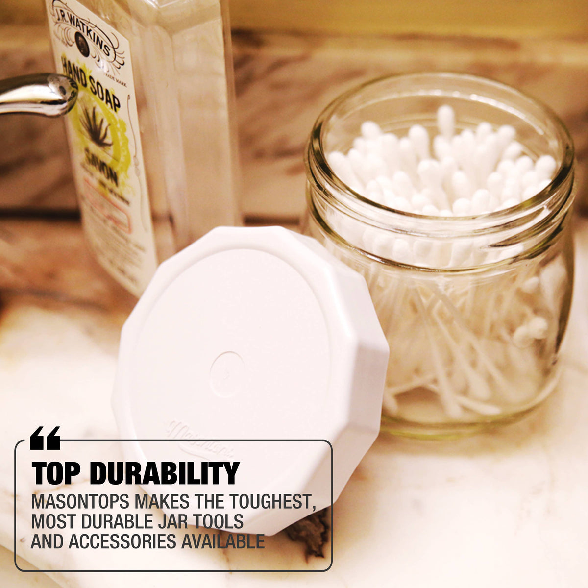 White Tough Top Plastic Mason Jar Lids: Regular Mouth