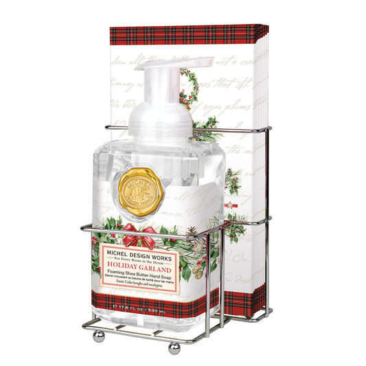 HOLIDAY GARLAND FOAMING SOAP/NAPKIN SET