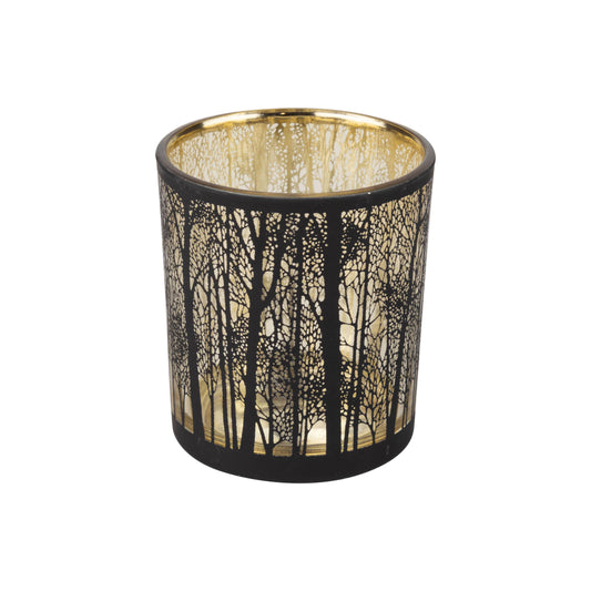 GLASS HOLDER W/ BLACK TREES