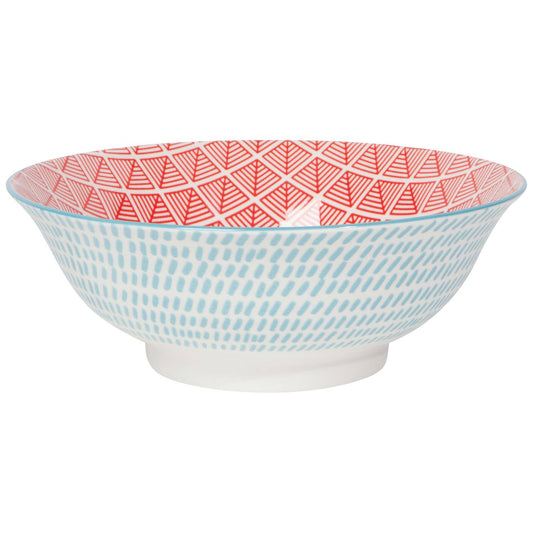 BLUE RED DASH STAMPED BOWL 8 INCH
