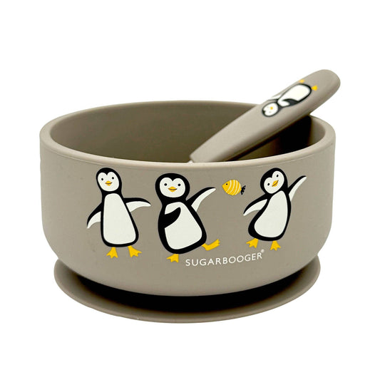 SILICONE SUCTION BOWL & SPOON SET: PENGUIN