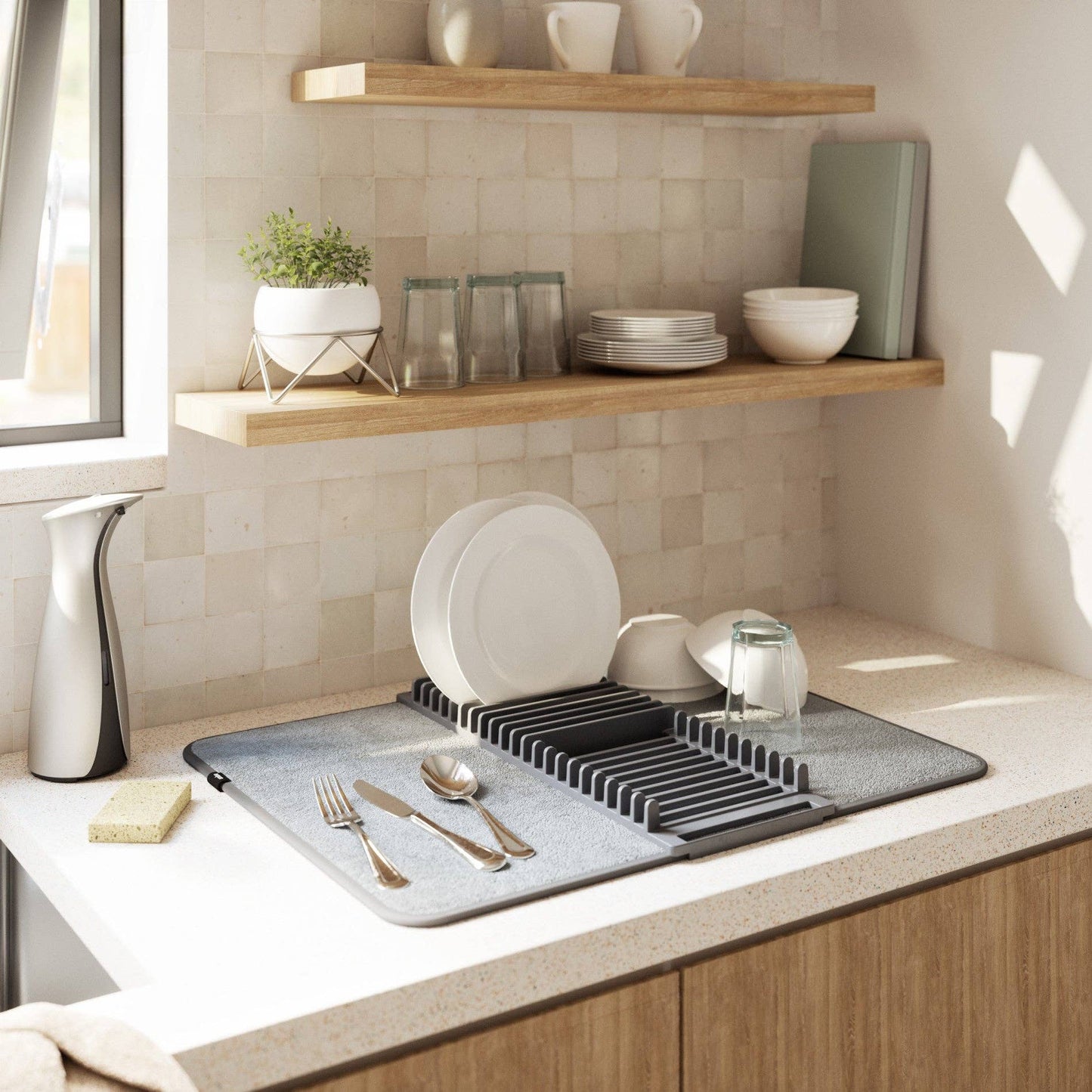 UDRY DISH RACK WITH DRYING MAT: SLATE BLUE