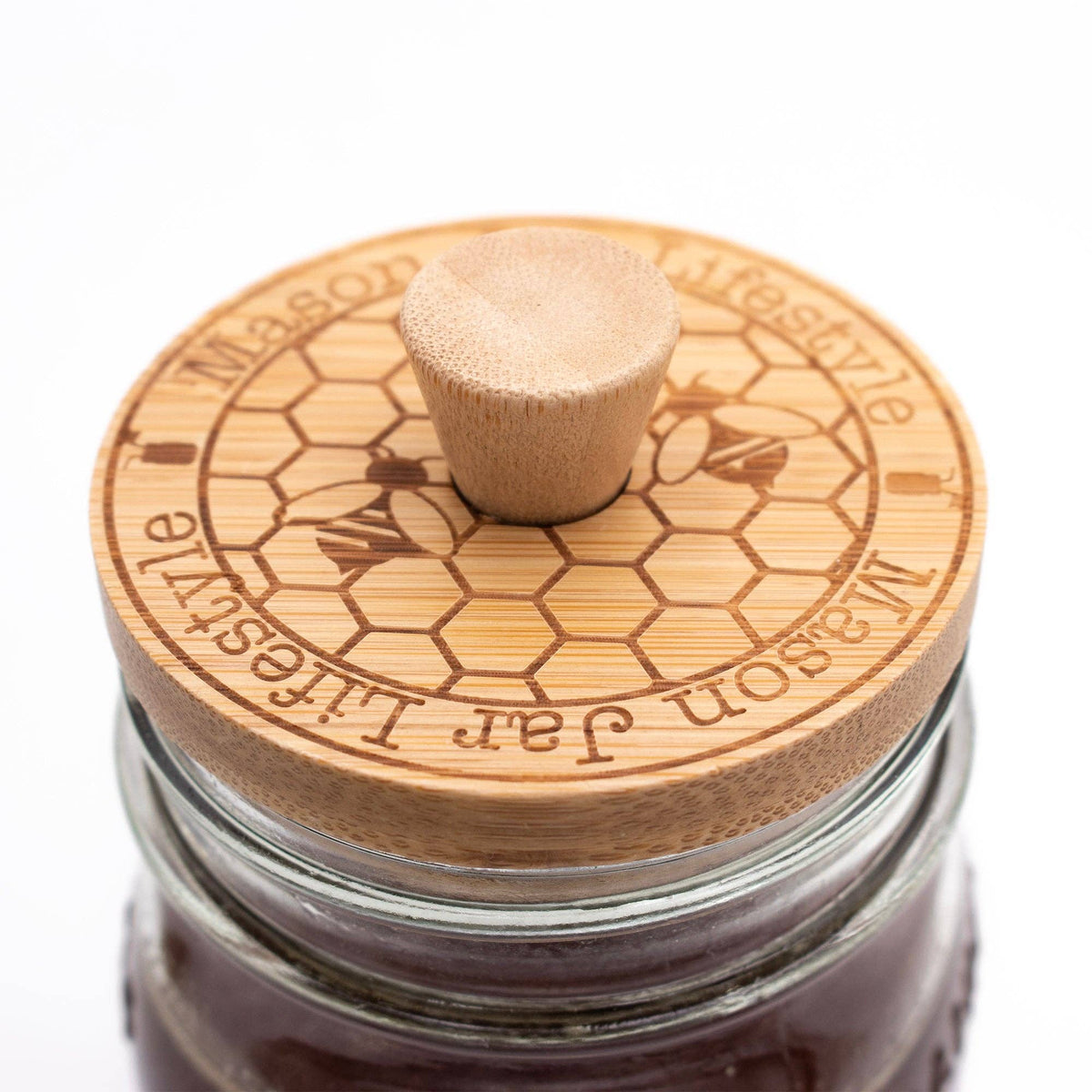 Bamboo Honey Dipper Lid for Mason Jars With Wide Mouth Jar