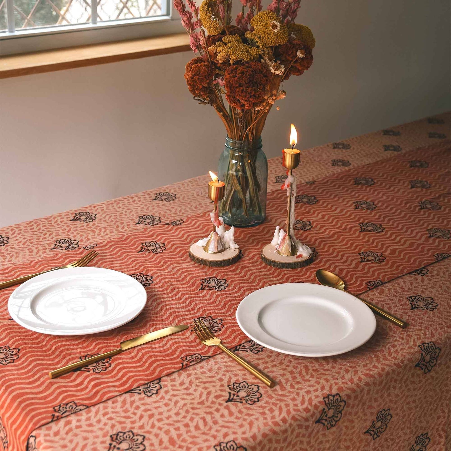 Coral Floral Block Printed Table Runner | Omelia