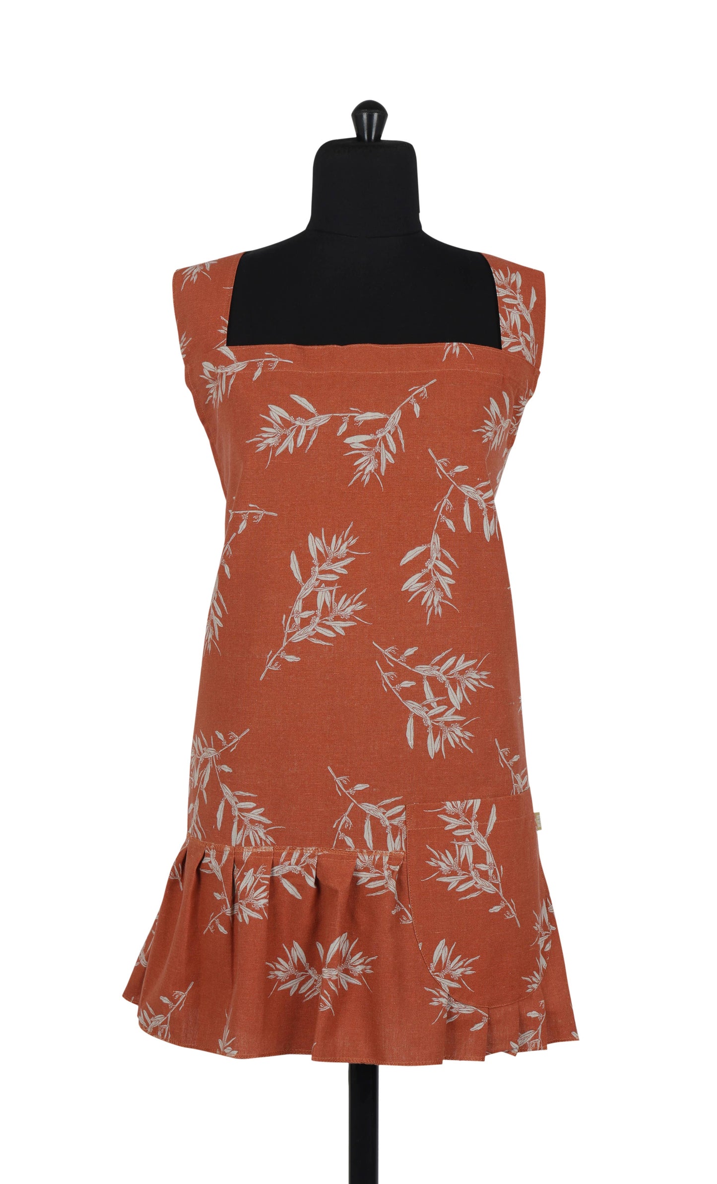 RUFFLED PINAFORE APRON OLIVES CINNAMON