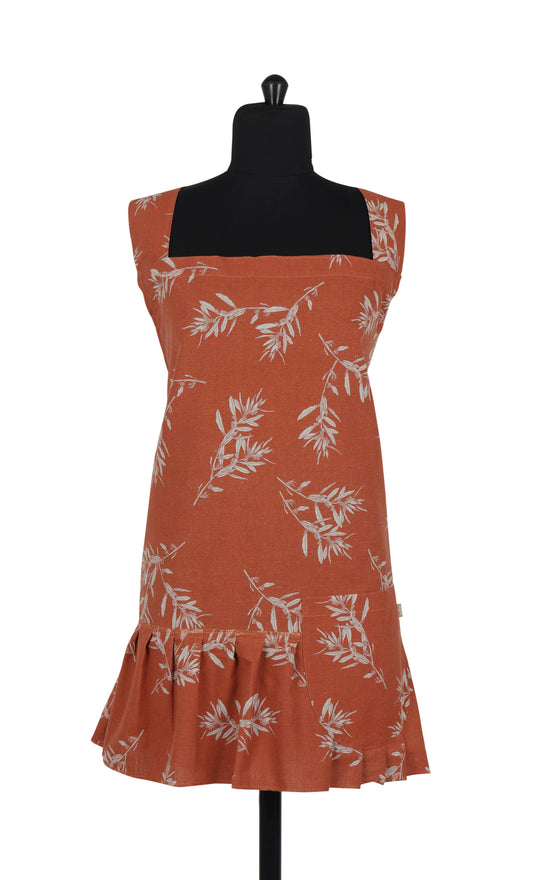 RUFFLED PINAFORE APRON OLIVES CINNAMON