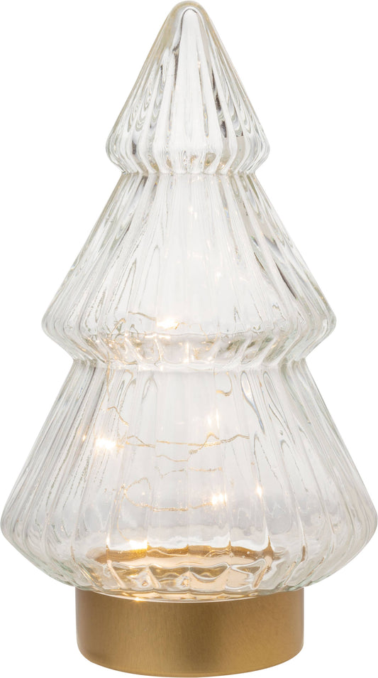 GLASS TABLE TOP TREE WITH GOLD BASE  LED 9"