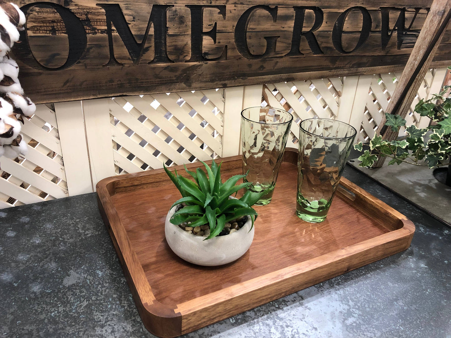 ACACIA WOOD SERING TRAY 18"X14" WITH ROUNDED CORNERS