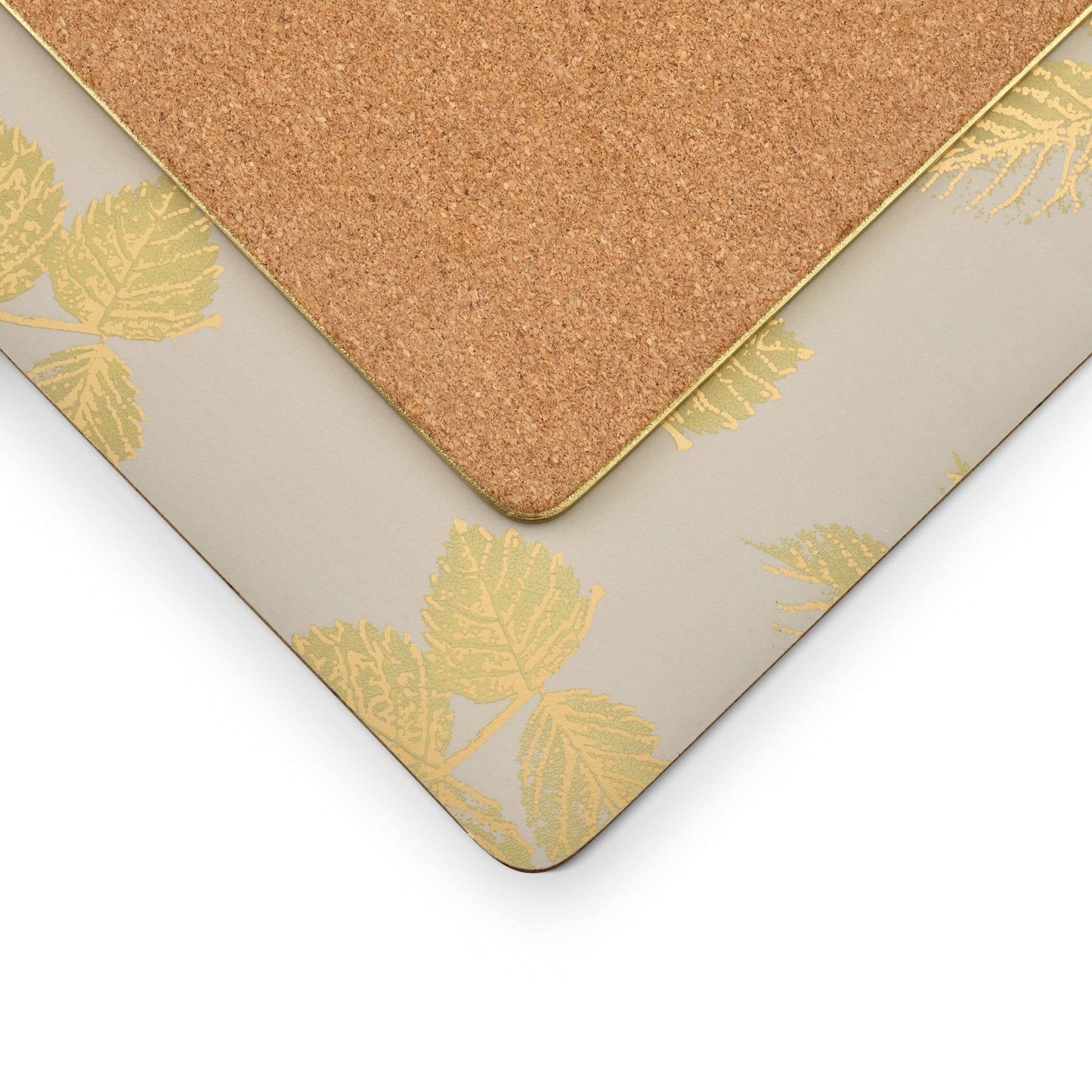 Etched Leaves Large Placemats Set of 4 - Light Grey: MDF, Cork Backed / S.M. Etch Leav Light Grey