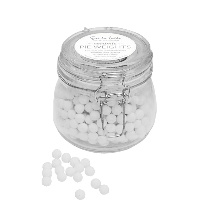 CERAMIC PIE WEIGHTS IN JAR