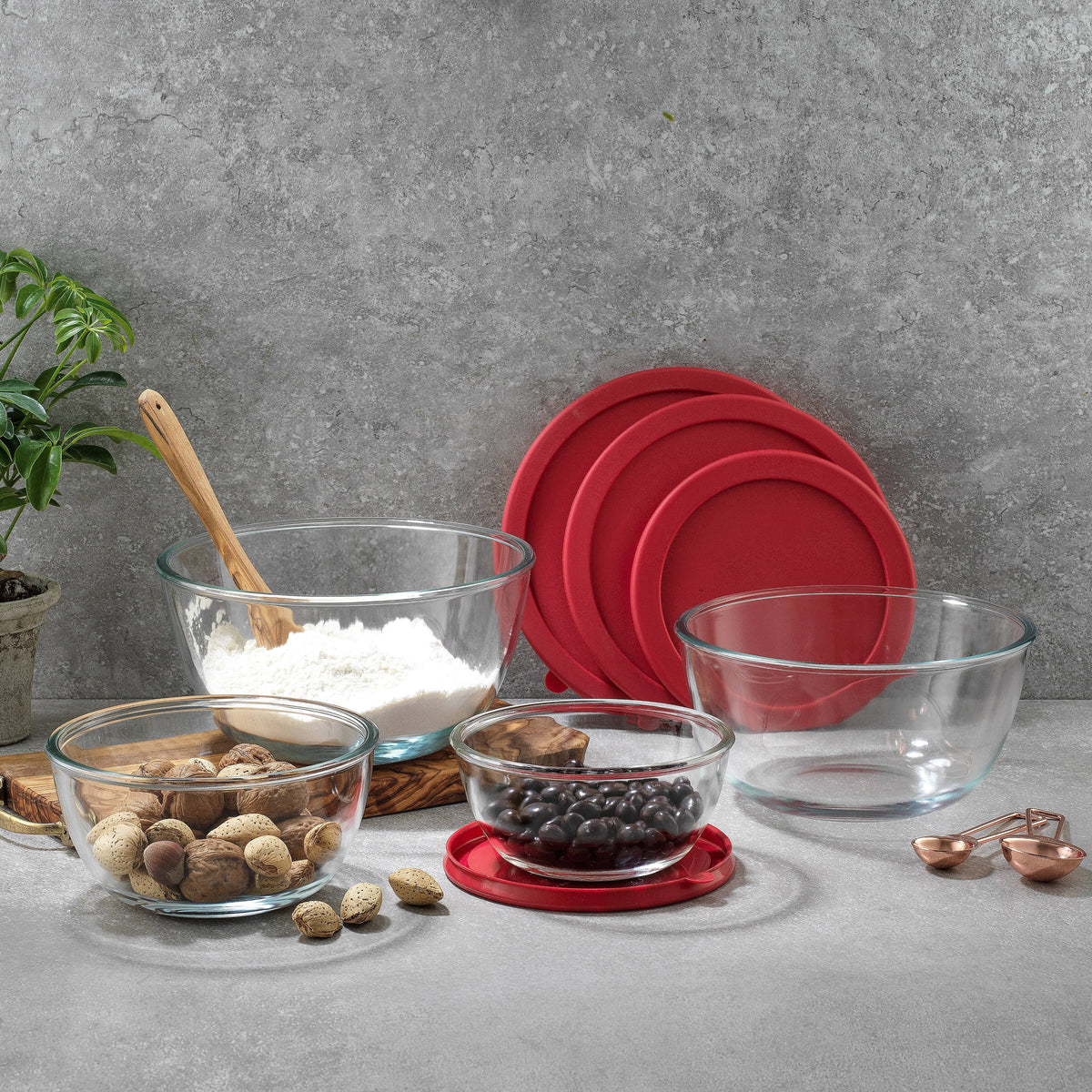 Glass Mixing Bowls With Lids Set/4