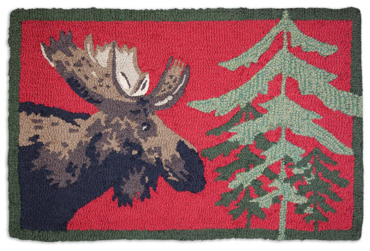 MOOSE IN PINE 2'X3' HKD RUG