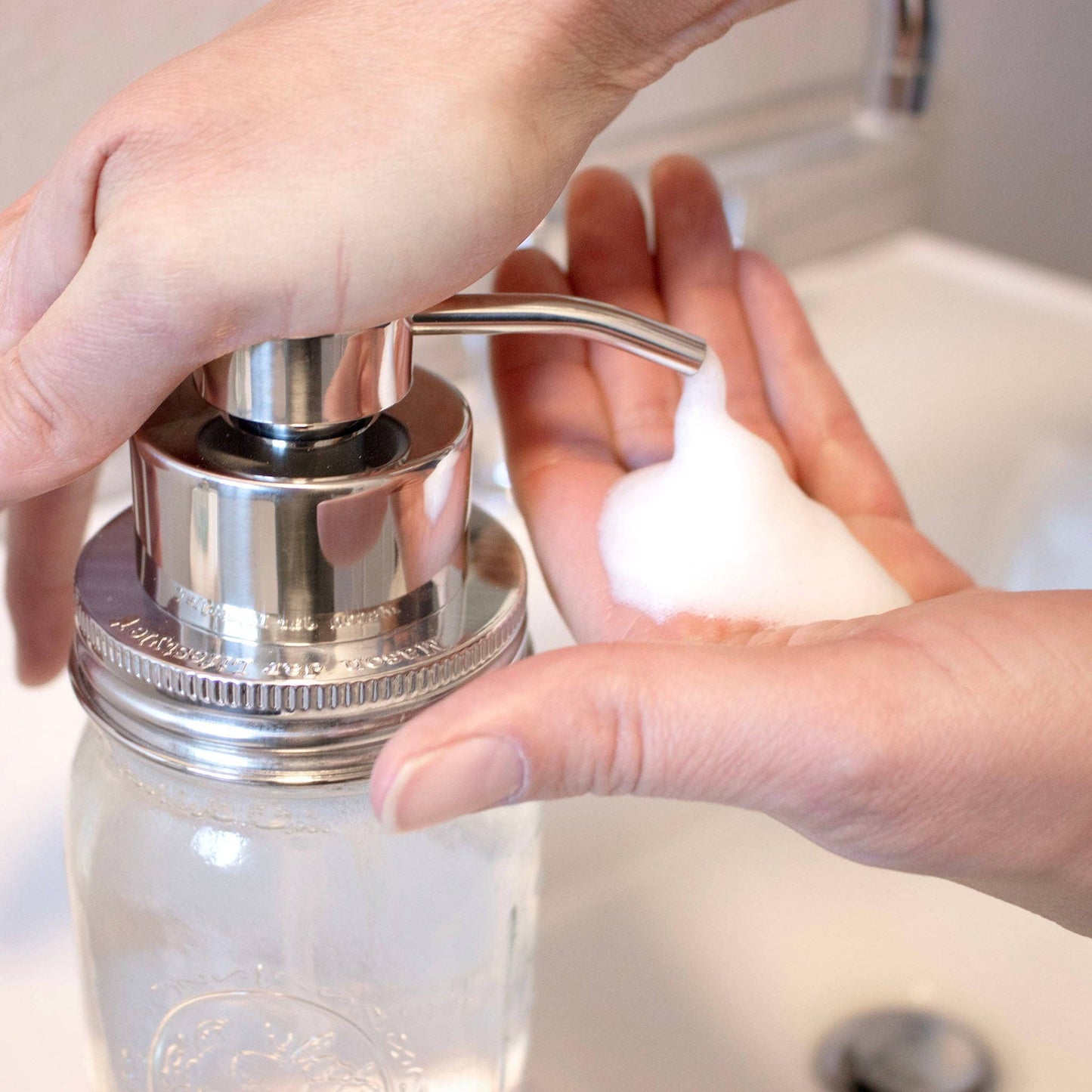 Foaming Soap Pump Dispensers for Mason Jars: Brushed / satin finish