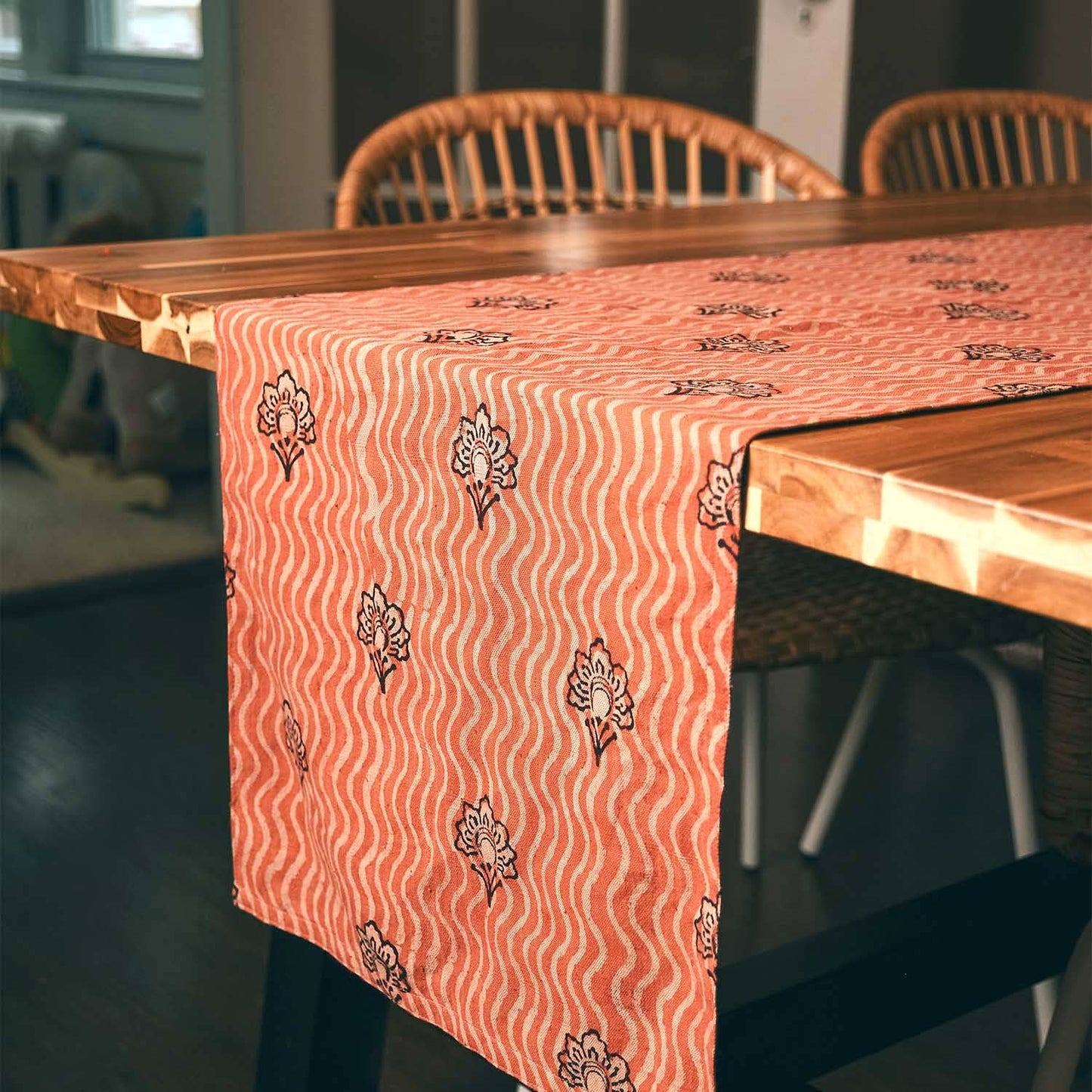 Coral Floral Block Printed Table Runner | Omelia
