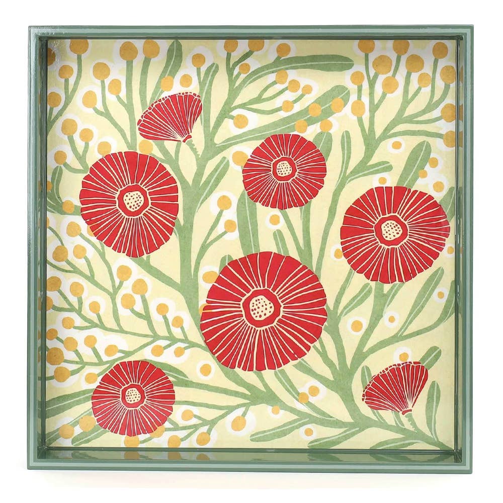 Camellia Bouquet  Square Lacquer Serving Tray