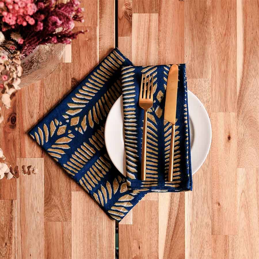 Artisan Dinner Napkins, Hand Block Printed Cotton Set | Nue