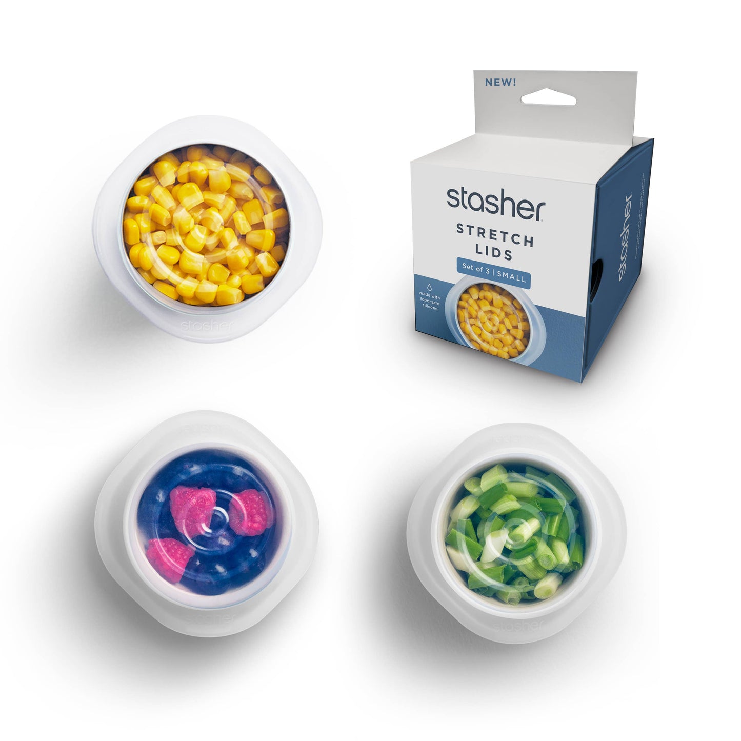 STASHER STRETCH LIDS SMALL 3-PK : CLEAR