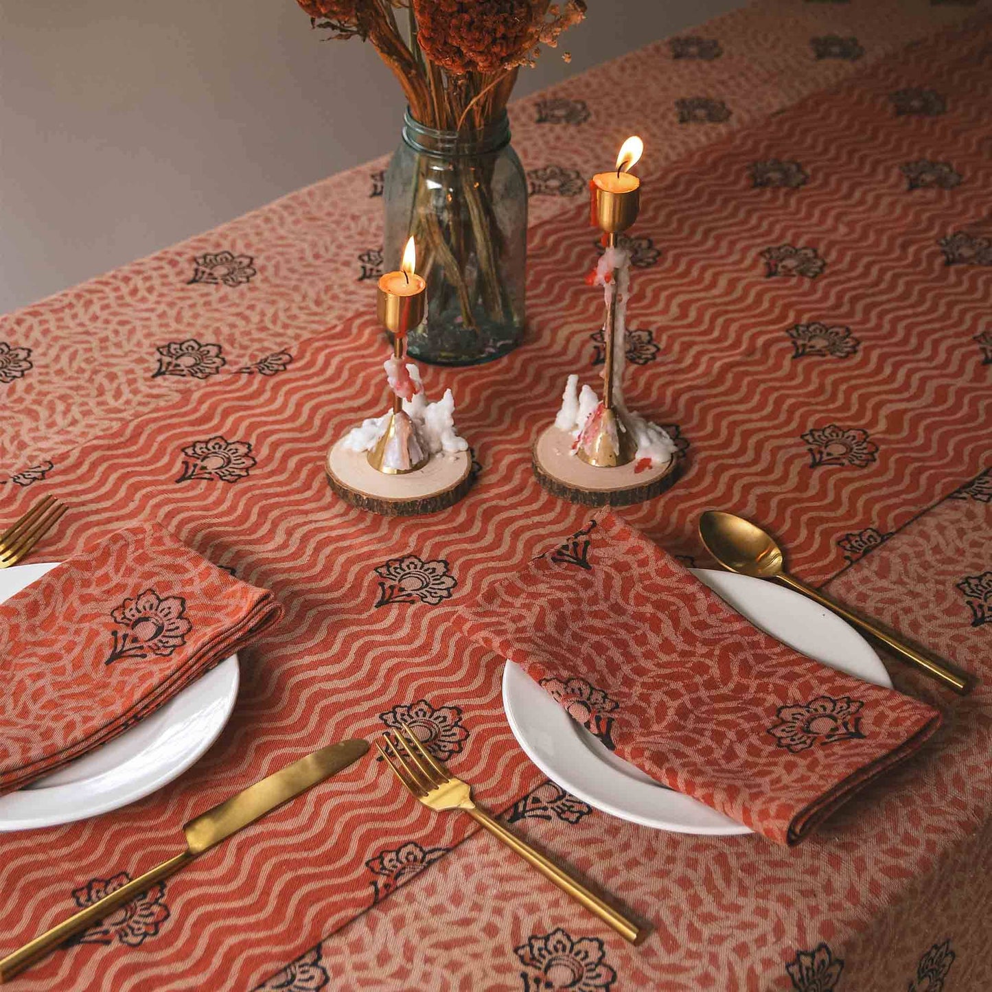 Floral Cloth Napkins, Block Printed, Organic Cotton | Omelia