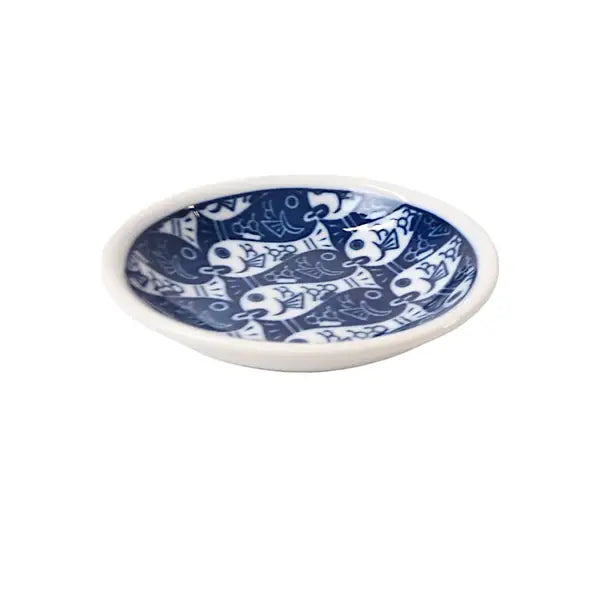 JAPAN SAKANA BLUE FISH 2OZ 3.5"DIA PORCELAIN SAUCE DISH