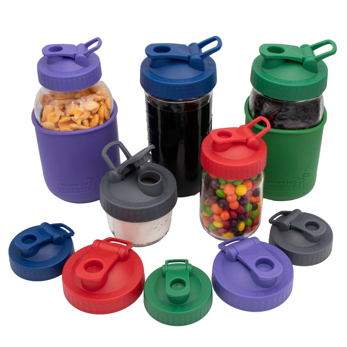 Pour & Store Shaker Lid with Carry Loop for Mason Jars: Cherry red / Wide mouth / Updated