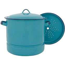 ENAMELED STEAMER POT W/LID & TRIVET 15 QT TURQUOISE