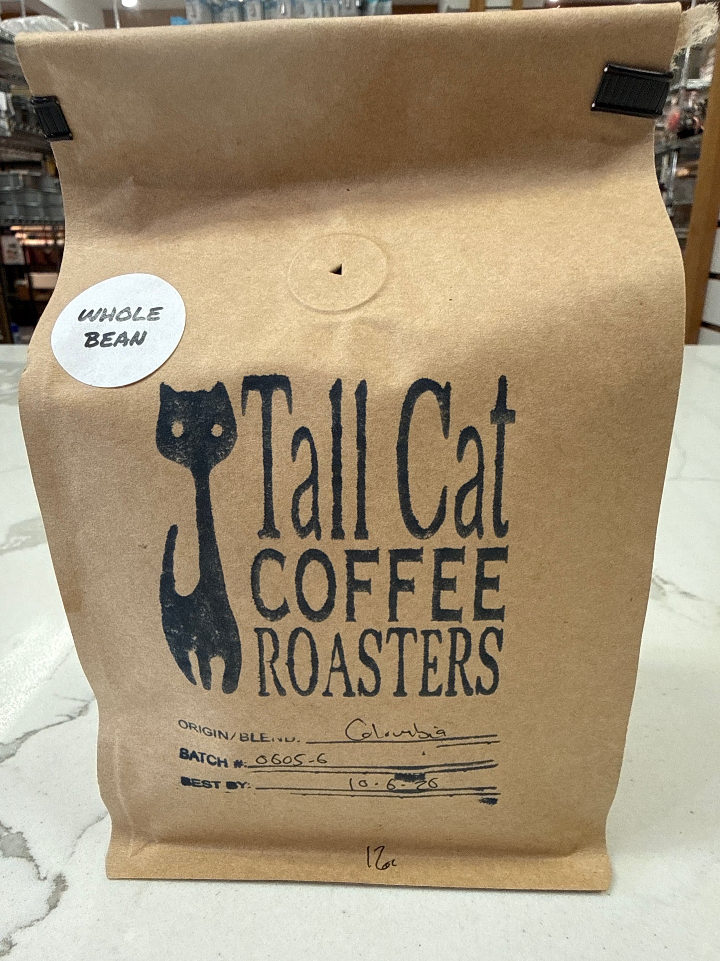 TALL CAT COFFEE ROASTER ORGANIC COLUMBIAN -WHOLE BEAN
