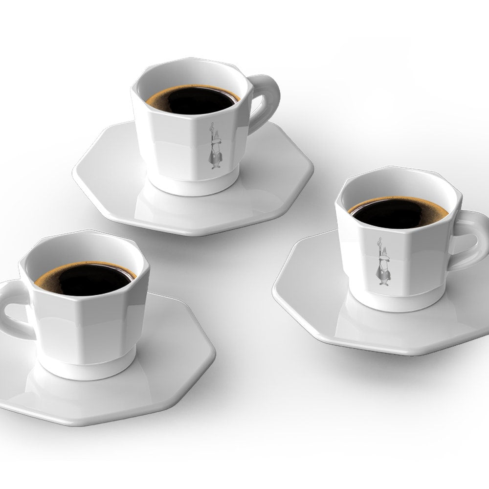 ESPRESSO CUPS/SAUCERS SET OF 4 WITH LOGO