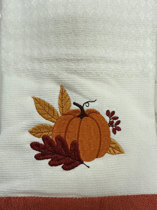 EMBROIDERED DIAMOND PUMPKIN LEAF CLUSTER DISH TOWEL