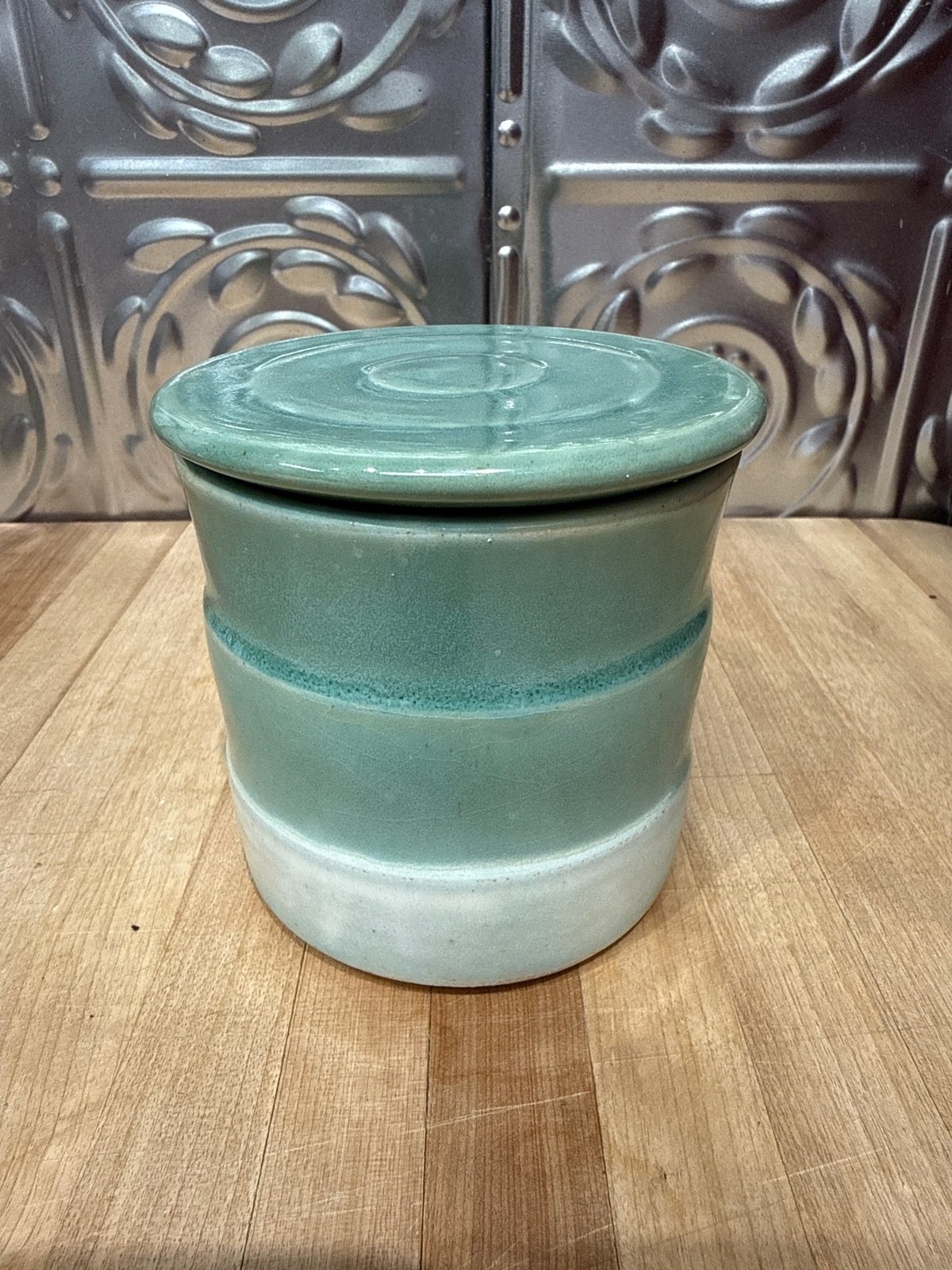 HANDMADE BUTTER CROCK- GREEN