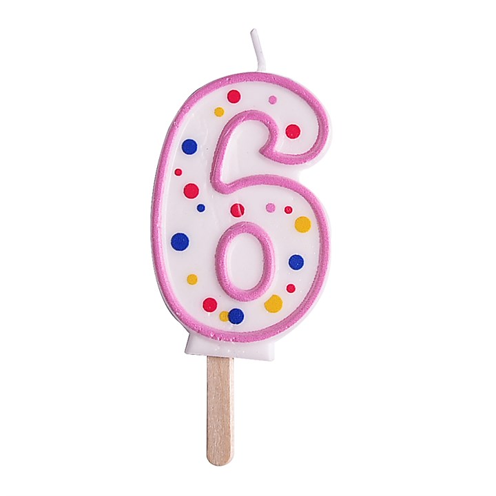 NUMBER 6 CANDLE PNK