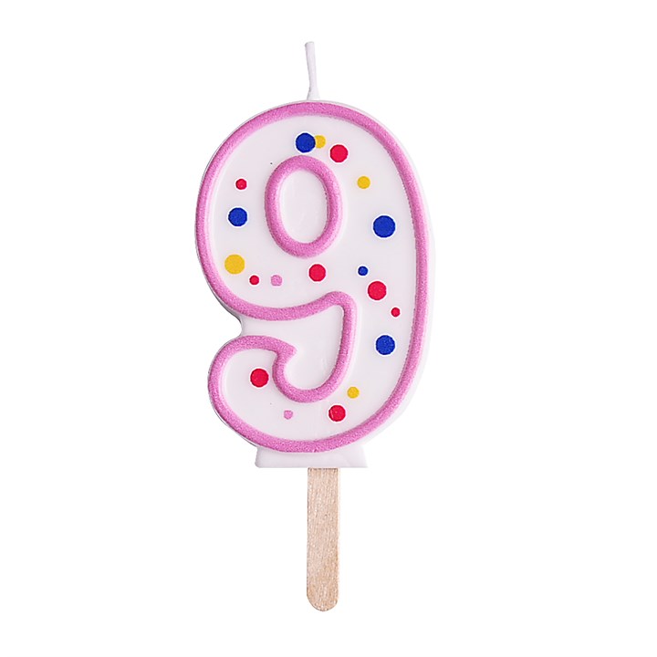 NUMBER 9 CANDLE PNK