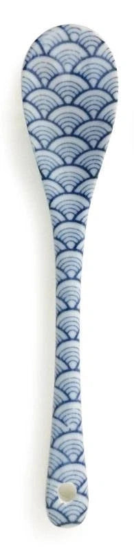 BLUE & WHITE DESSERT SPOON-CIRCLES