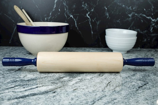 FLETCHERS ROLLING PIN 12" BLUE HANDLES