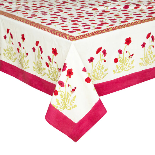 TABLECLOTH RED & WHT W/ FLOWERS 59" X 86"
