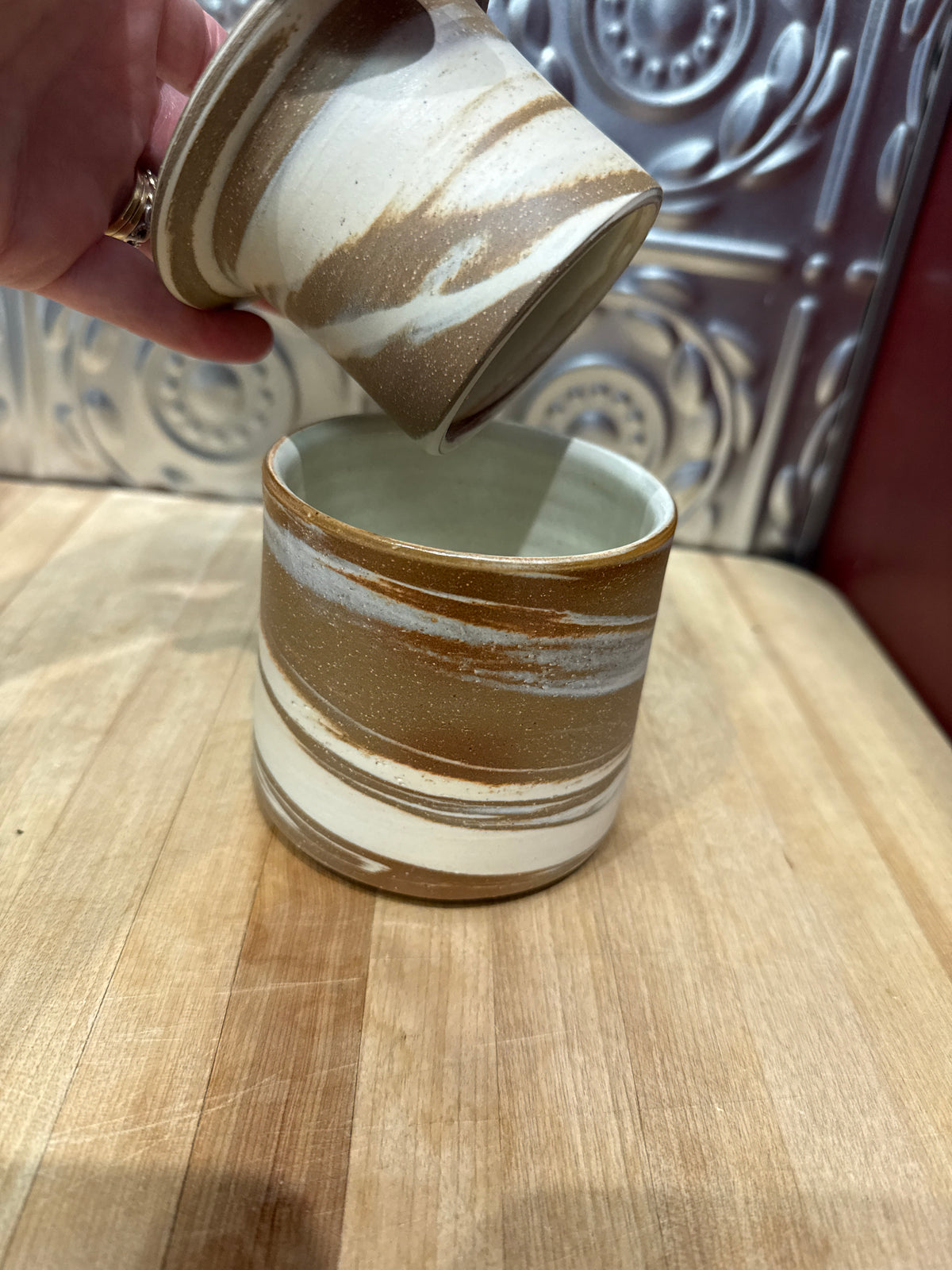 HANDMADE BUTTER CROCK- NATURAL MARBLE
