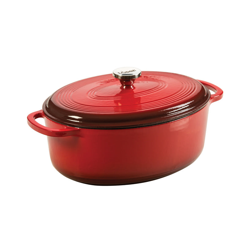 LODGE ENAMELED CAST IRON OVAL 7 QT RED