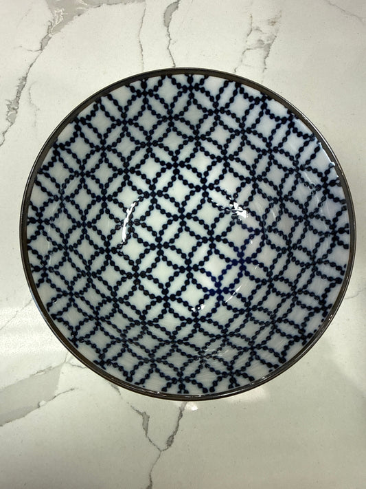 BLUE & WHITE BEAD BOWL 5"