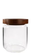 BEVELED GLASS CANISTER WITH WOOD LID 13OZ
