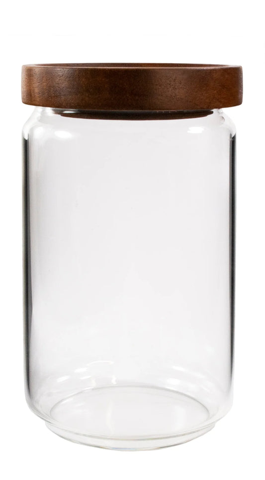 BEVELED GLASS CANISTER WITH WOOD LID 24OZ